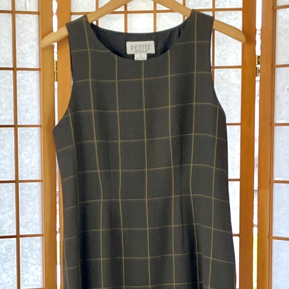 Sleeveless Gold Checked Brown Dress 6 Petite - Picture 7 of 8